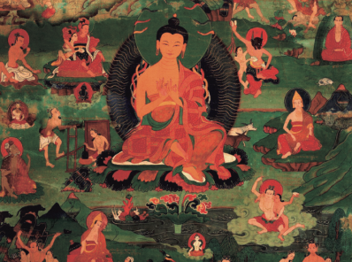 30 de los 84 mahāsiddhas, como se les conoce a cierto tipo de yoguis en la doctrina del tantra. En el centro está Nāgārjuna.