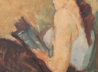 Jeune Femme Liseuse, óleo de Carl Fischer (1945).